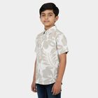 Boys' Beige Cotton Classic Collar Casual Shirt, Beige, small