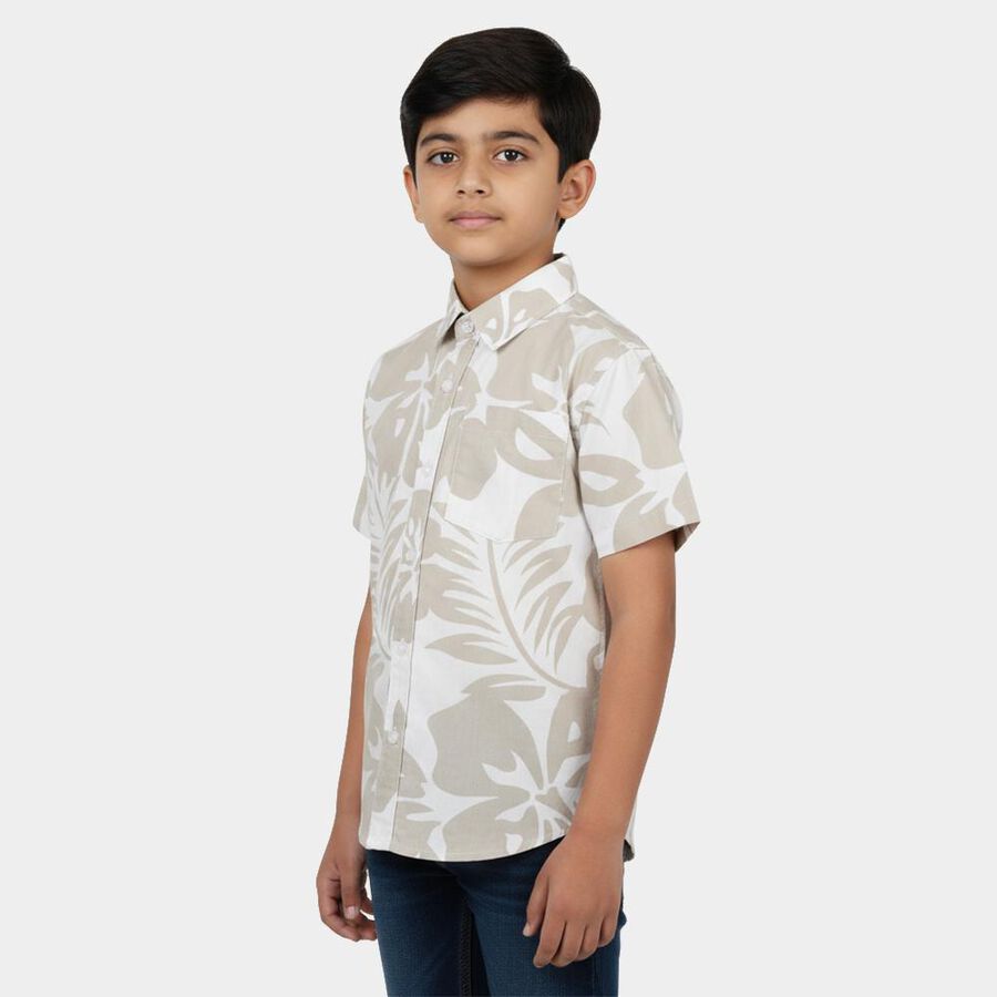 Boys' Beige Cotton Classic Collar Casual Shirt, Beige, large