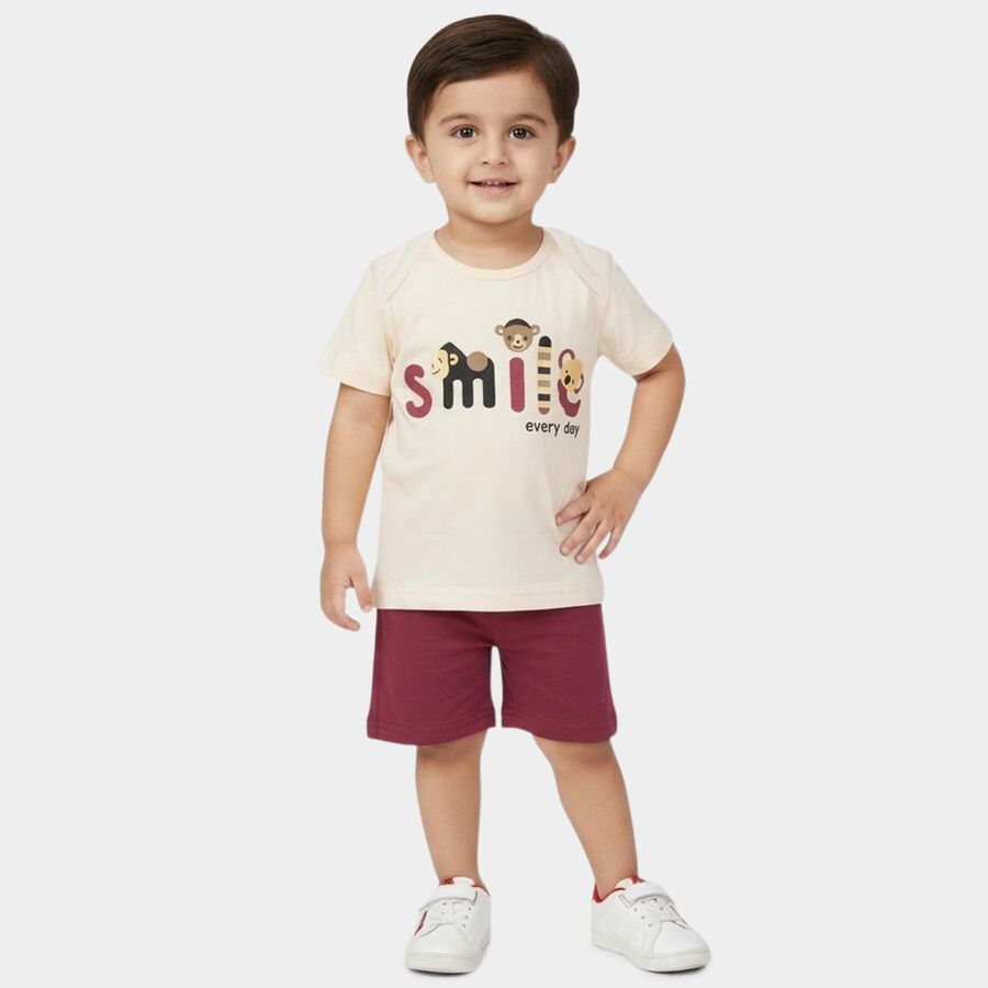 Infants' Purple Cotton Round Neck Printed Baba Suit, बैंगनी, large