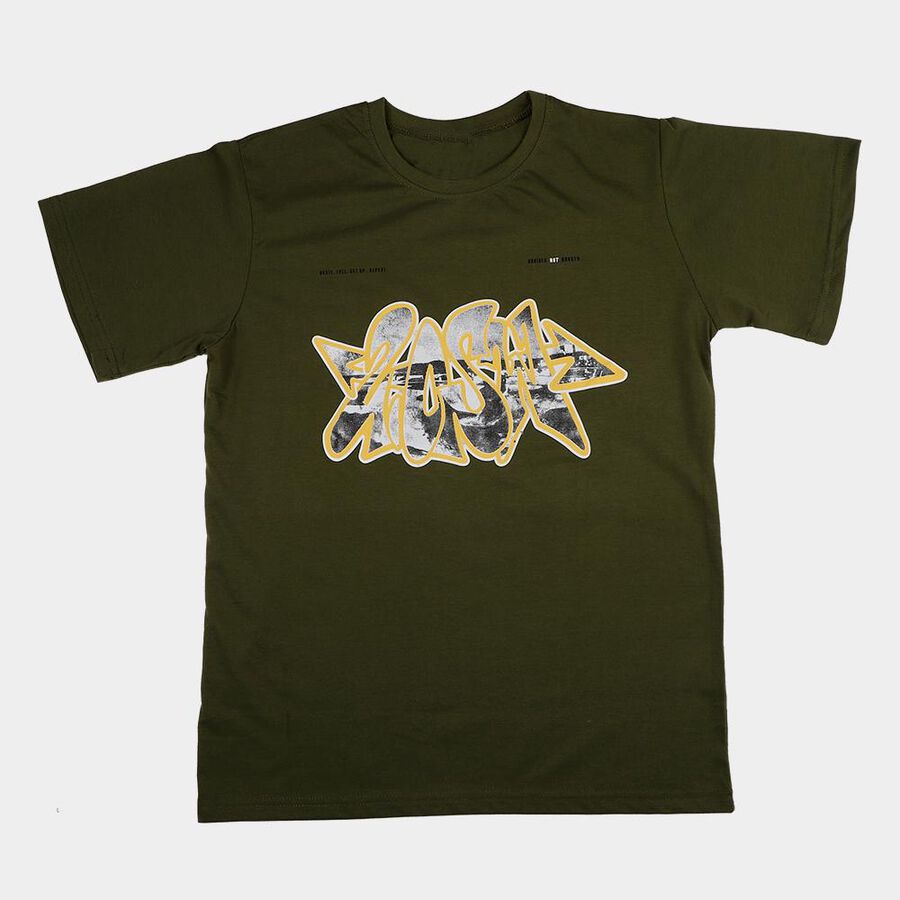 Boys' Half Sleeves T-Shirt, ओलिव, large