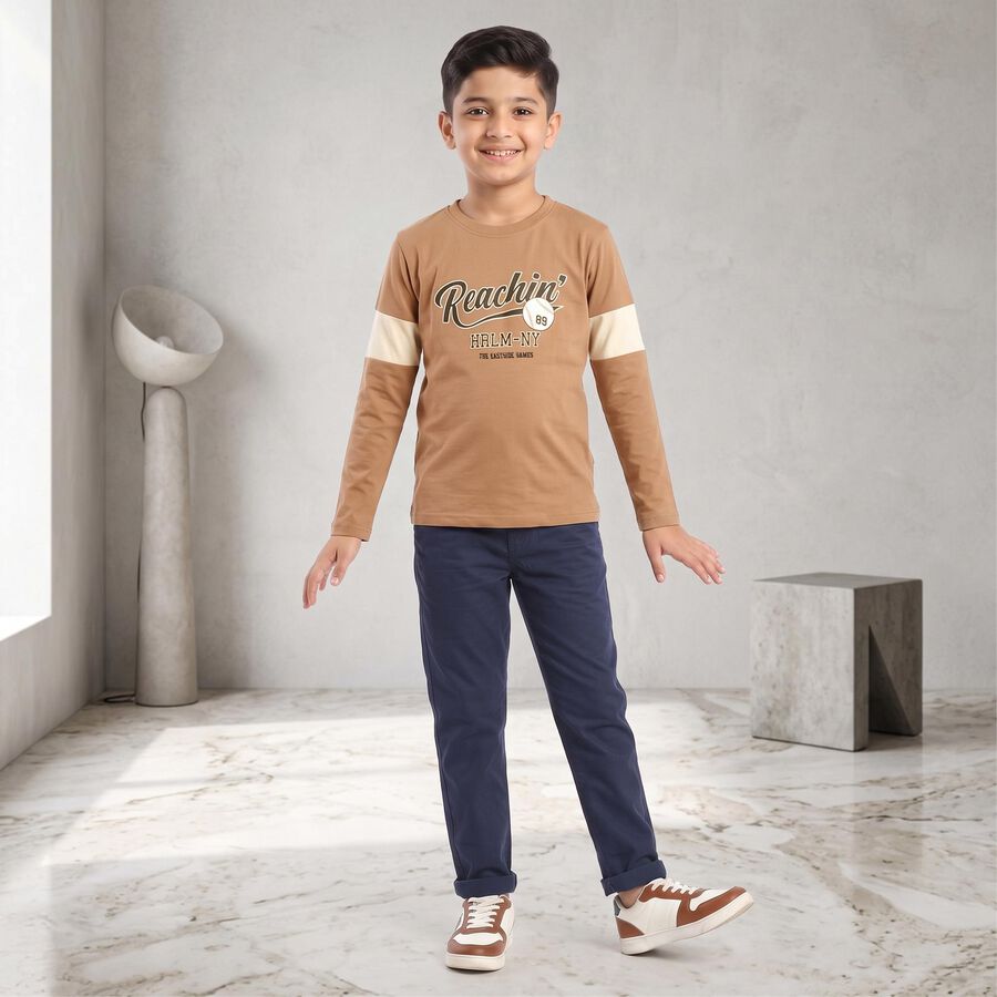 Boys Brown Round Neck Regular Boys T-Shirt, Brown, large