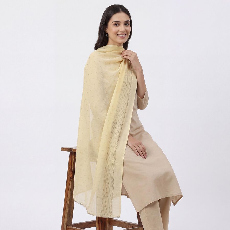 Women's Beige Cotton Embroidered Dupatta, Beige, large