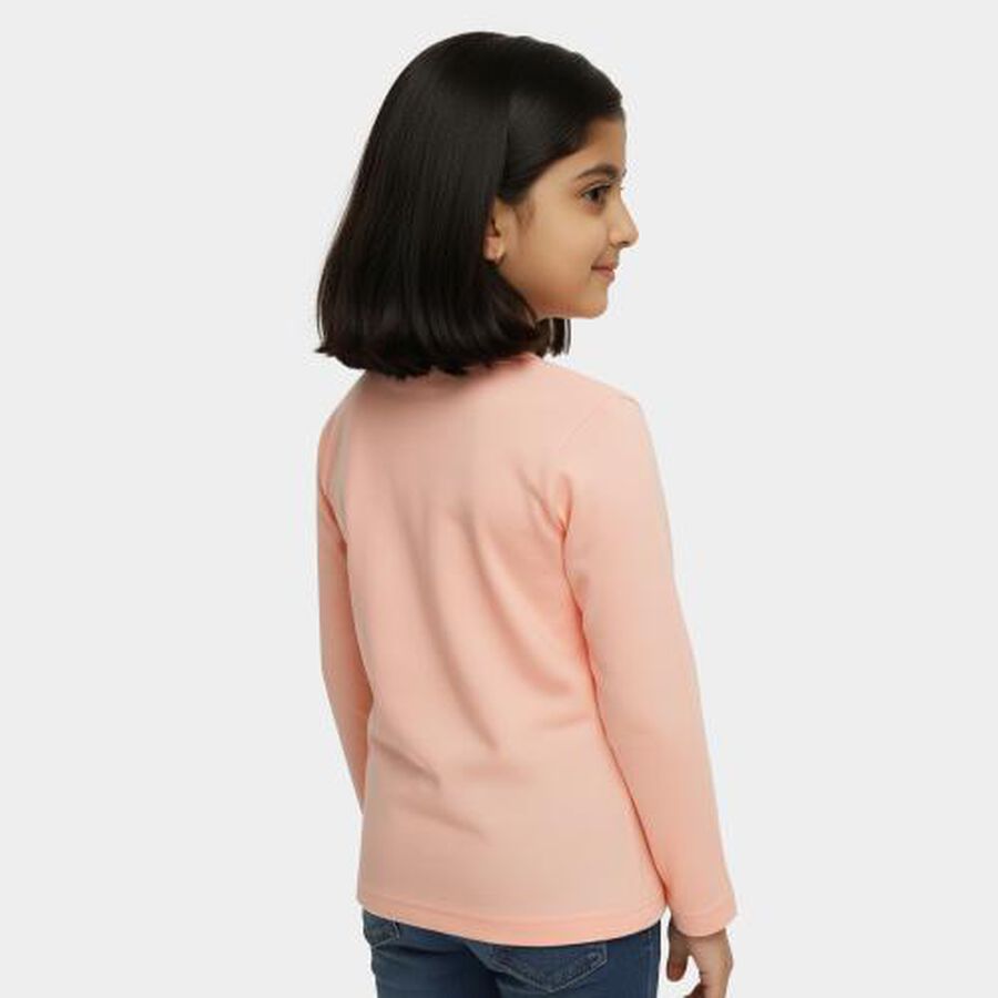 Girls Soft Peach Round Neck Casual Long Sleeve Top, पीच, large image number null
