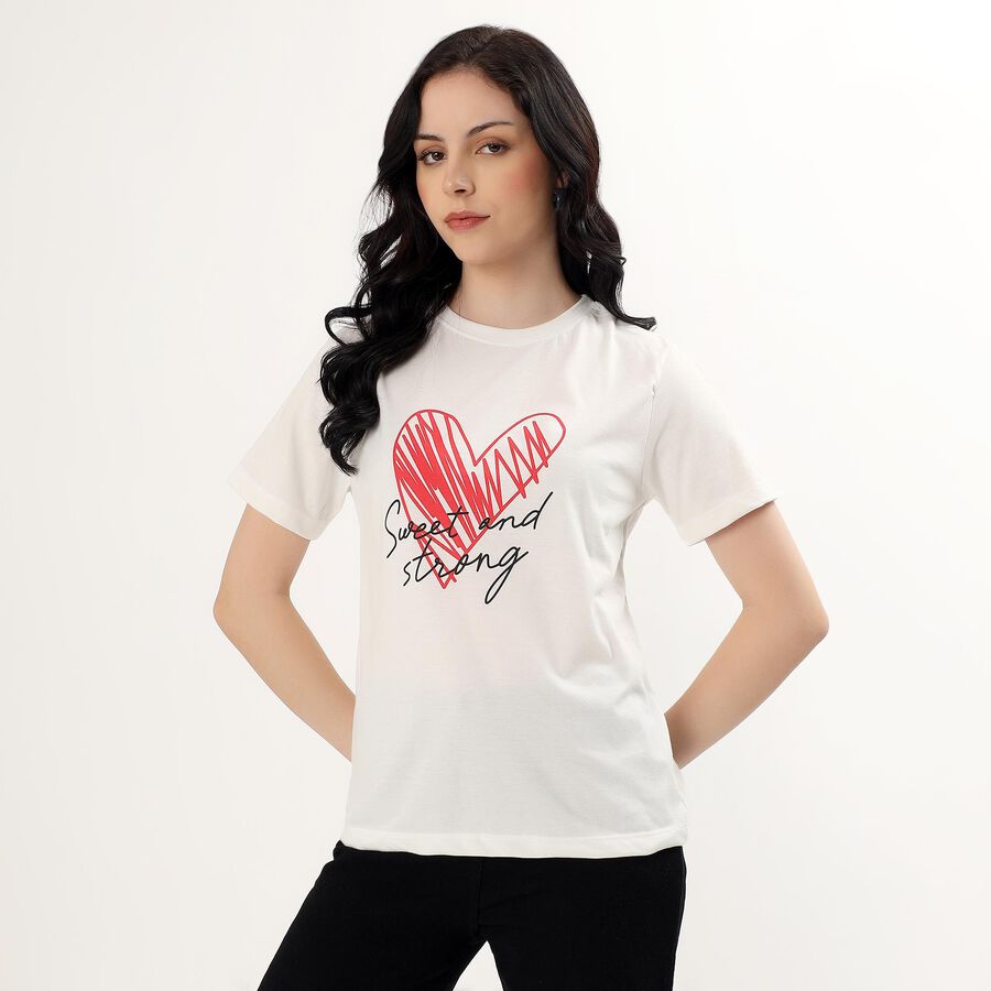 Ladies' Round Neck T-Shirt, Off White, large