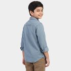 Boys' Blue Cotton Long Sleeve Collared Shirt, Mid Blue, small