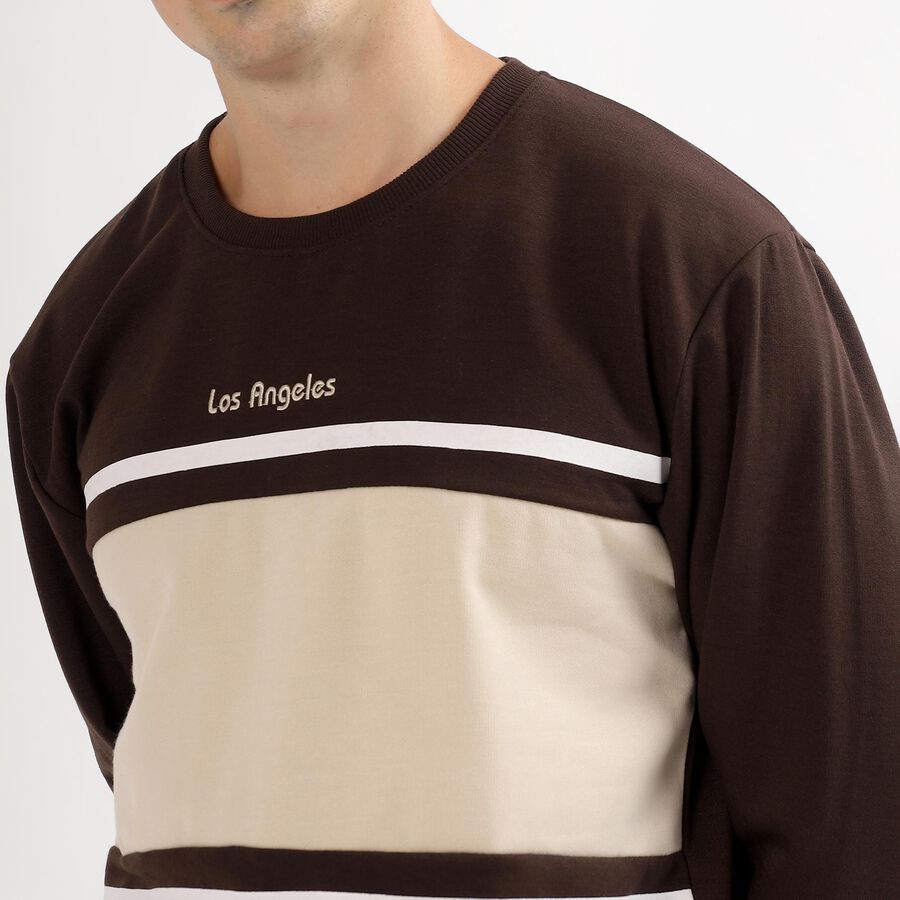 Men's Dark Chocolate Brown Crew Neck Casual Sweatshirt, भूरा, large image number null