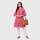 Women's Pink Notch Neck Printed Kurti, गुलाबी, small