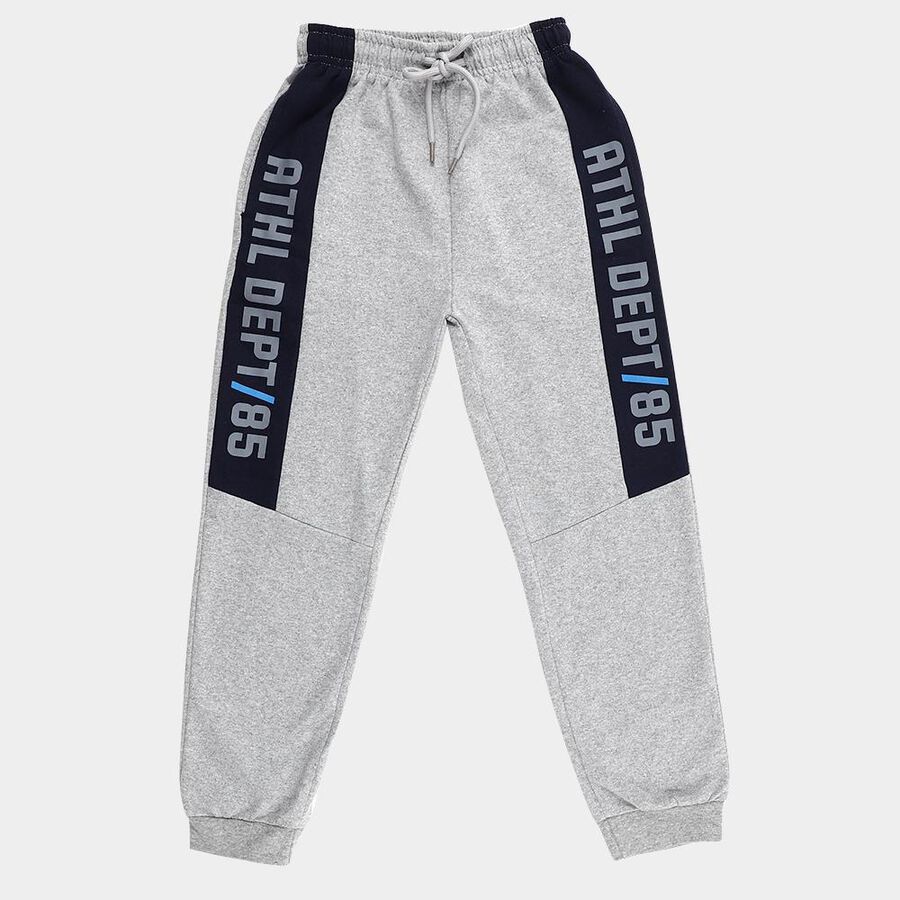 Boys' Light Heather Grey Athletic Cotton Blend Pyjama, Melange Light Grey, large image number null