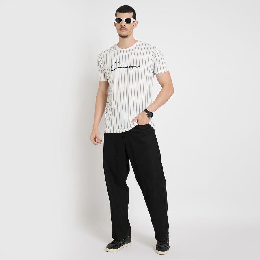 Men's 100% Cotton Round Neck Half Sleeves T-Shirt , White, large