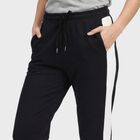 Women's Navy Blue Straight Fit Side-Striped Track Pants, Navy Blue, small