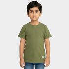 Boys Muted Olive Green Crew Neck Casual T-Shirt, ओलिव, small image number null