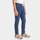 Boys Blue Slim Fit Drawstring Waist Jeans, मध्यम नीला, small