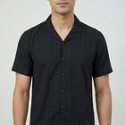 Men's Black Cotton Classic Casual Shirt, काला, small