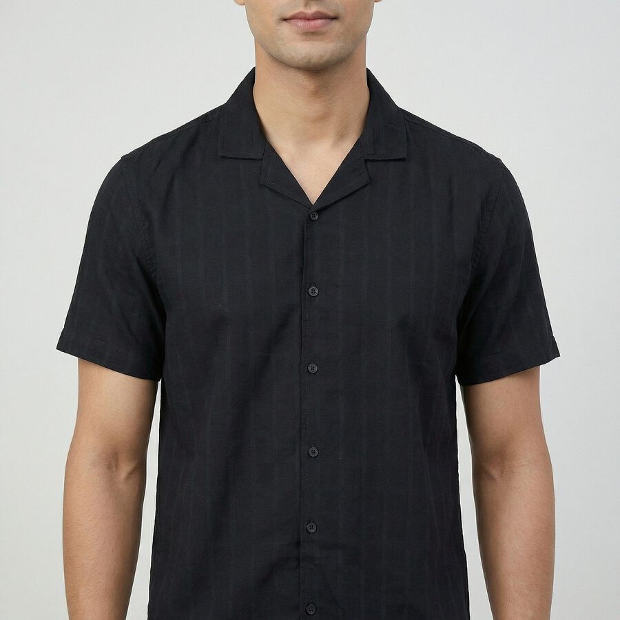 Men's Black Cotton Classic Casual Shirt, काला, large