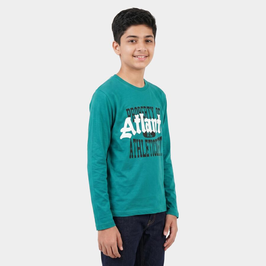 Boys Dark Green Crew Neck Regular Boys T-Shirt, गहरा हरा, large