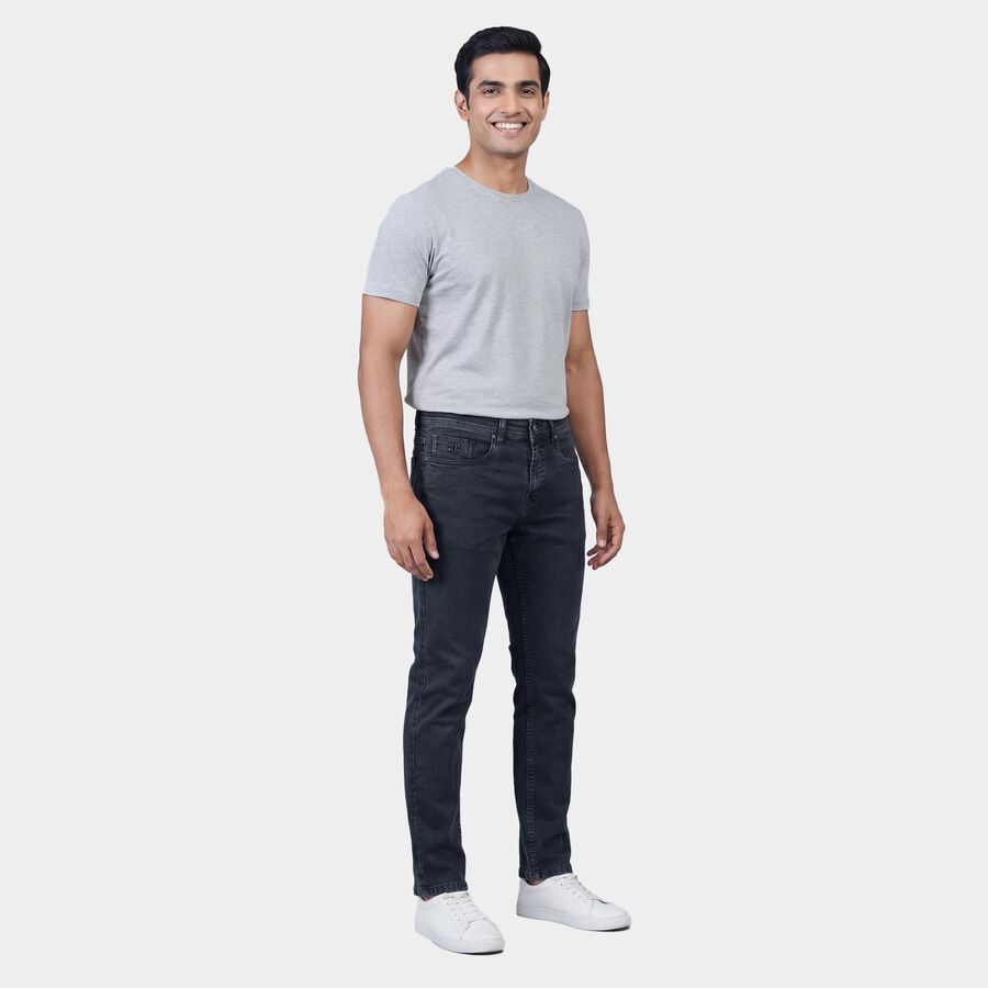 Men's Dark Grey Slim Fit Washed Jeans, Dark Grey, large
