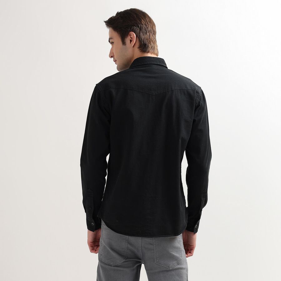 Men's 100% Cotton Regular Collar Casual Shirt, Black, large image number null