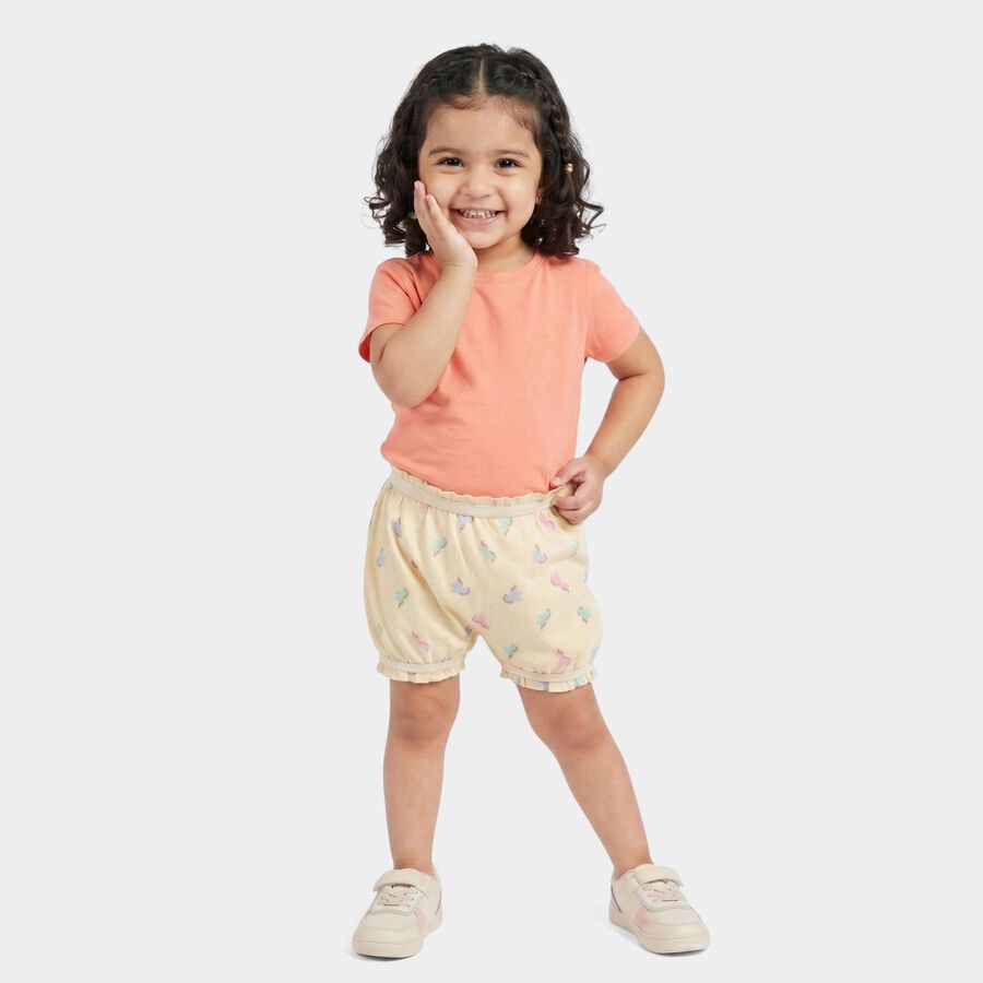 Girls' Yellow Regular Fit Printed Bloomer, पीला, large