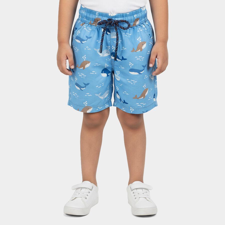 Boys Light Blue Regular Fit Printed Bermuda Shorts, Light Blue, large