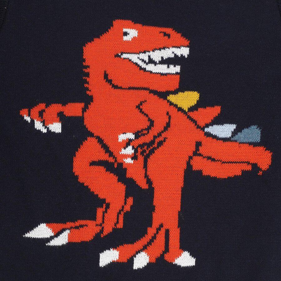 Boys Deep Midnight Navy Blue Crew Neck Graphic Pullover, नेवी ब्लू, large image number null