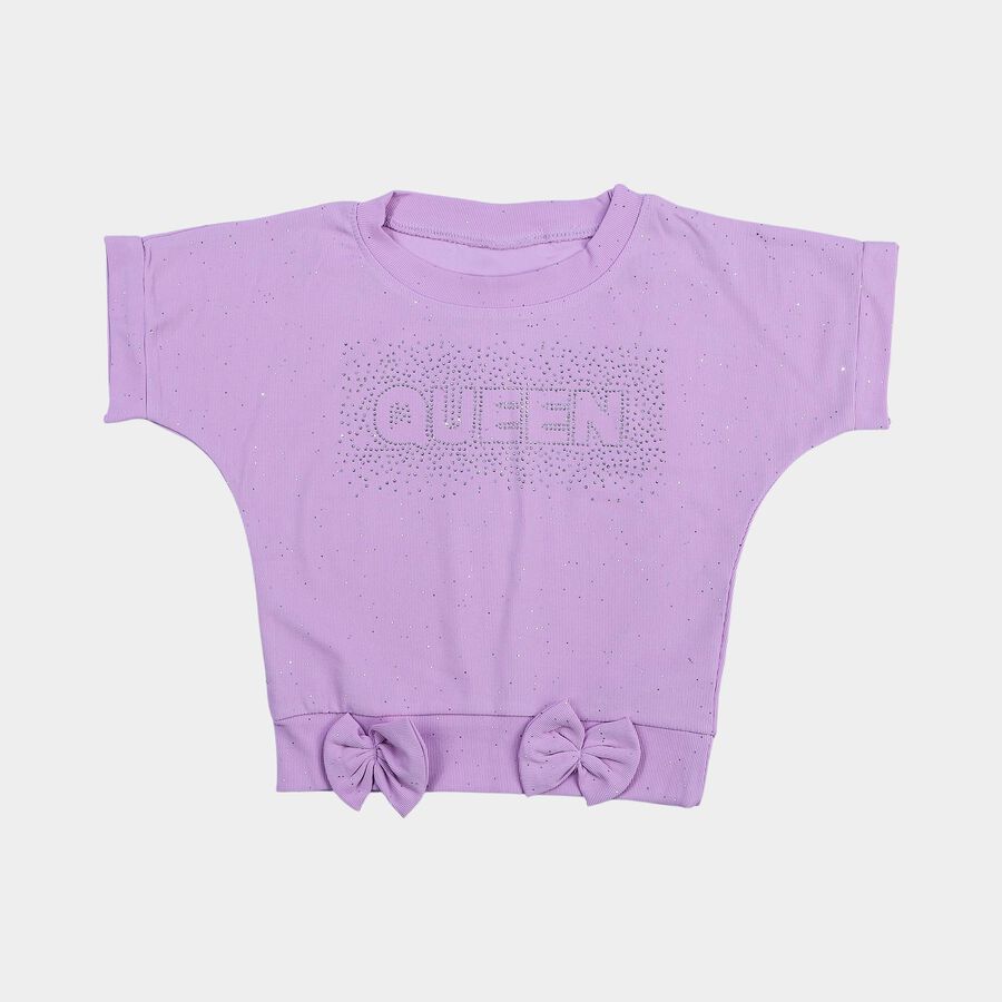 Girls' Lilac Round Neck Casual T-Shirt, Lilac, large