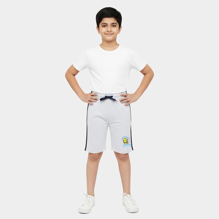 Boys' Grey Regular Fit Graphic Printed Bermuda Shorts, एक्रू मिश्रित, large