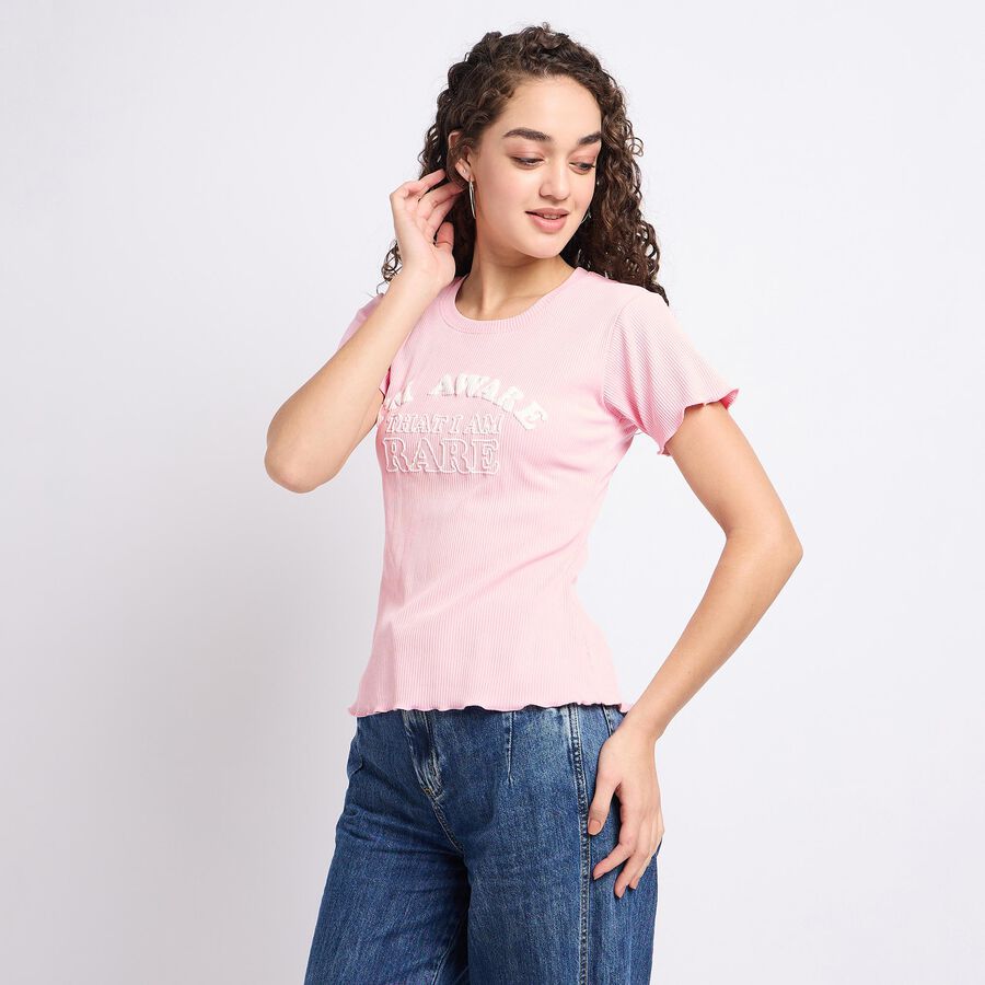 Ladies' Round Neck T-Shirt, Pink, large