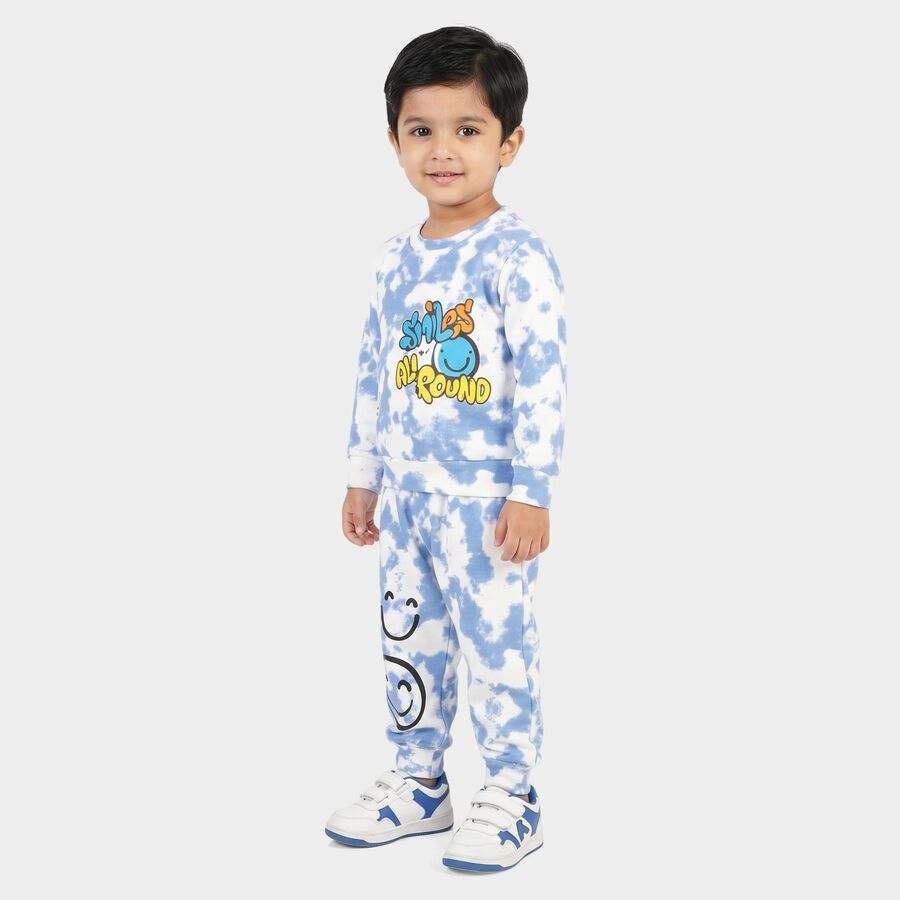 Boys Light Blue Crew Neck Graphic Print Baba Suit, Light Blue, large