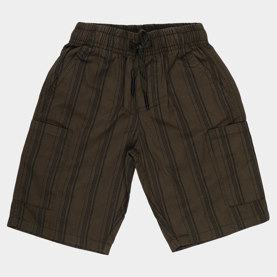 Boys' Olive Green Striped Cotton Jamaican Shorts, Olive, large