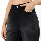 Women's Faded Black Straight Fit Frayed Hem Jeans, Black, small image number null