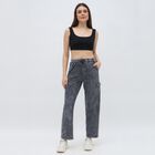 Women's Washed Graphite Grey Relaxed Fit Cargo Track Pants, Dark Grey, small image number null