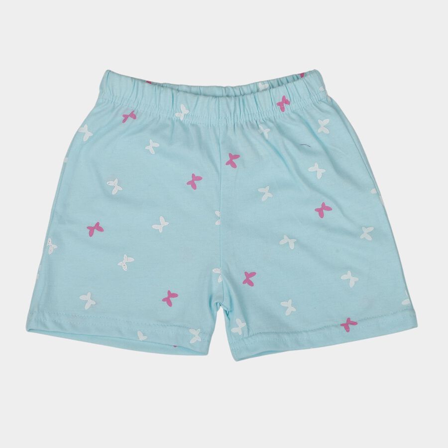 Girls' Light Blue Cotton Blend Shorts, हल्का नीला, large