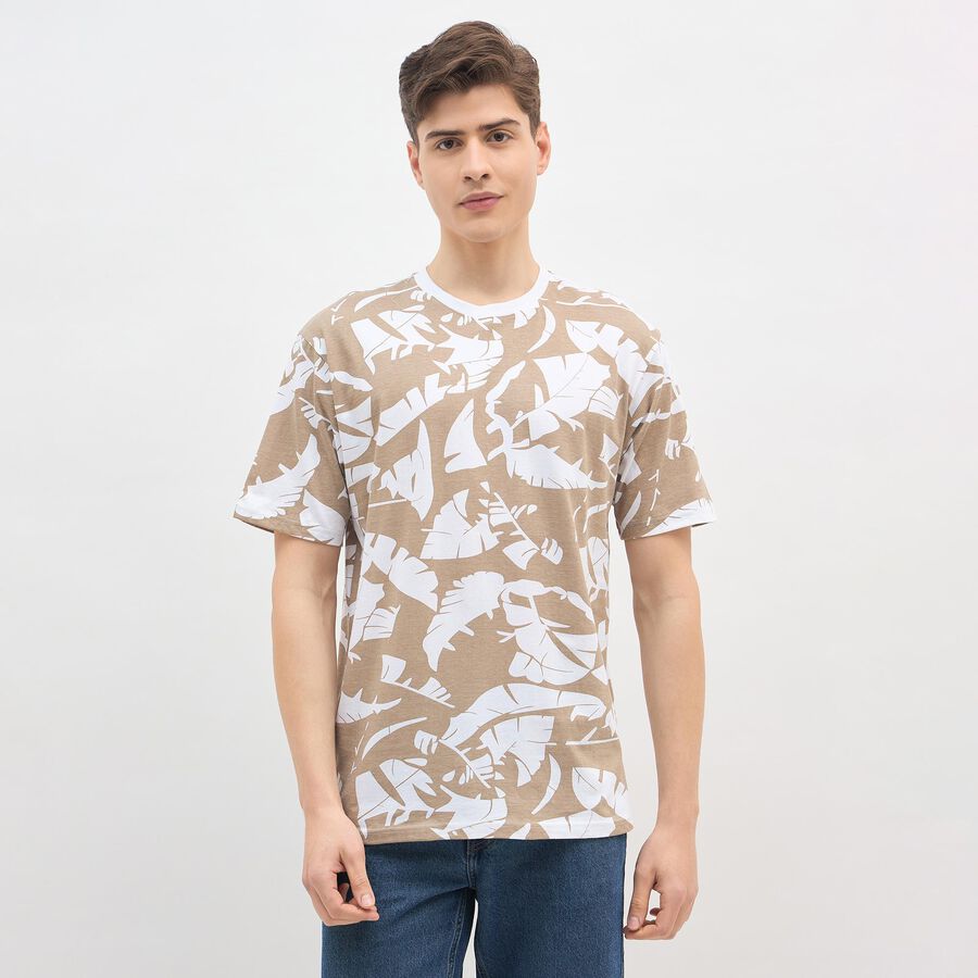 Men's Muted Khaki Cotton Round Neck Casual T-Shirt, Khaki, large