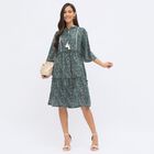 Women's Muted Forest Green Round Neck Bohemian Dress, Dark Green, small image number null