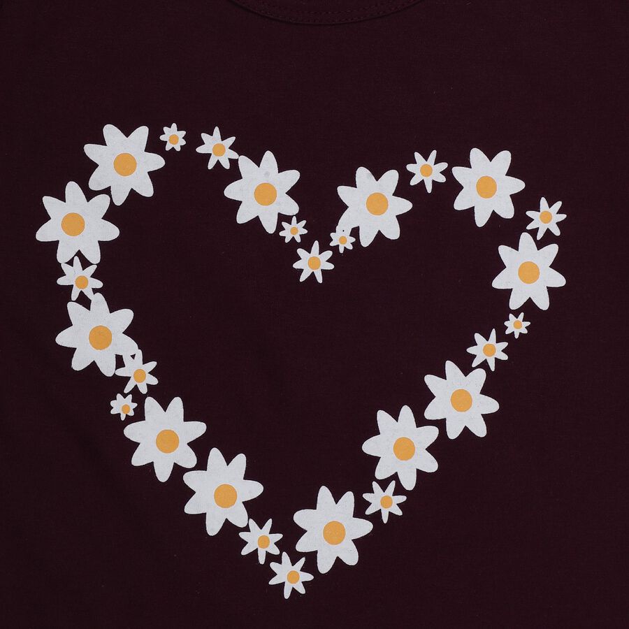 Girls Wine Cotton Blend Round Neck Casual T-Shirt, Wine, large