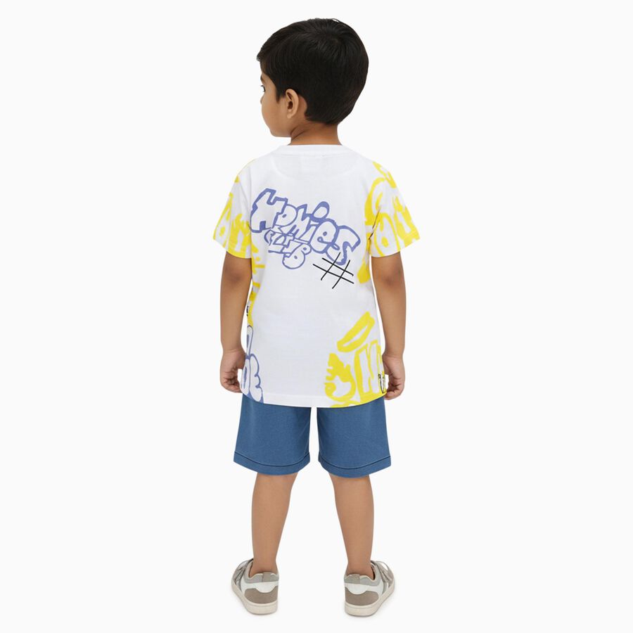 Boys' White Cotton Round Neck Graffiti Printed Baba Suit, White, large image number null
