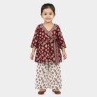 Girls Wine V Neck Fusion Set Upper and Bottom Set, वाइन, small