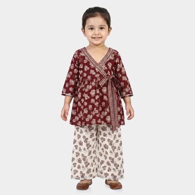 Girls Wine V Neck Fusion Set Upper and Bottom Set