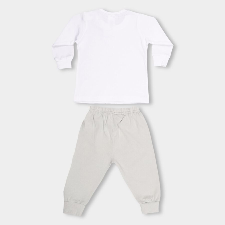 Infants' Light Grey Cotton Round Neck Solid Baba Suit, Light Grey, large image number null