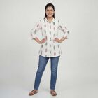 Women's White Cotton Notch Neck Floral Printed Kurti, Off White, small