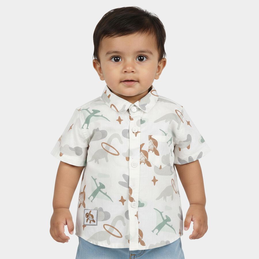 Infants White 100% Cotton Short Sleeves Collar Regular Fit Shirt, सफ़ेद, large