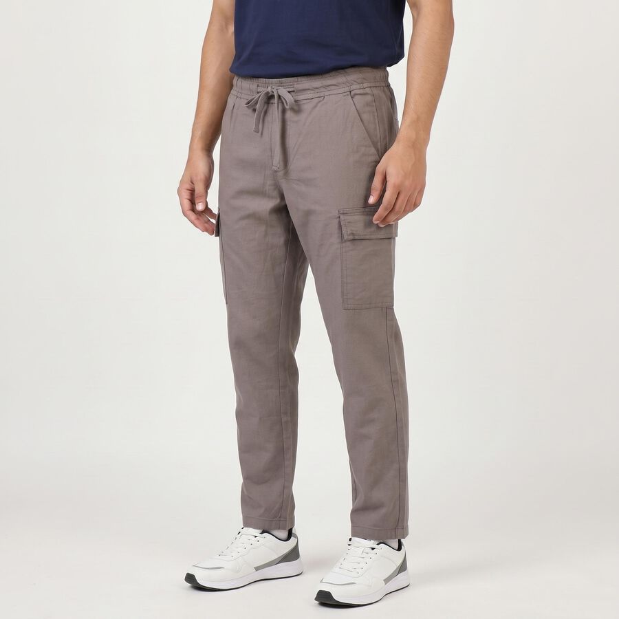 Men's Grey Slim Fit Cargo Trousers, Light Grey, large