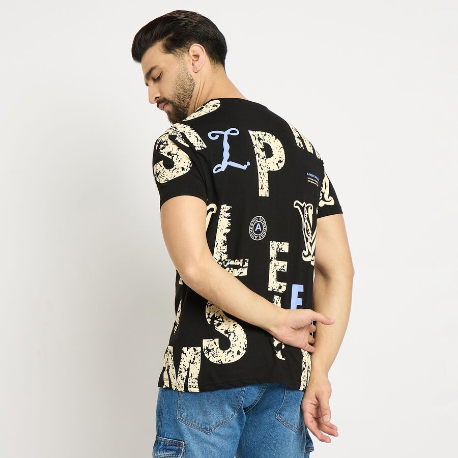 Men's 100% Cotton Round Neck Half Sleeves T-Shirt, Black, large image number null