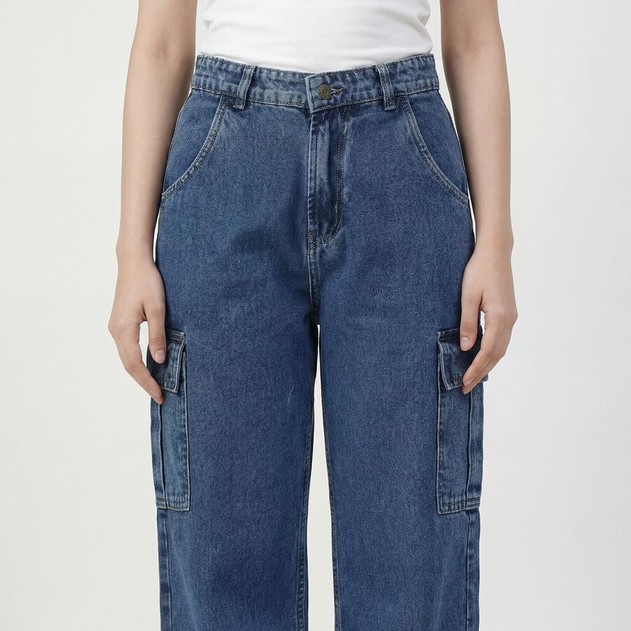 Women's Blue Slim Fit High-Rise Jeans, मध्यम नीला, large