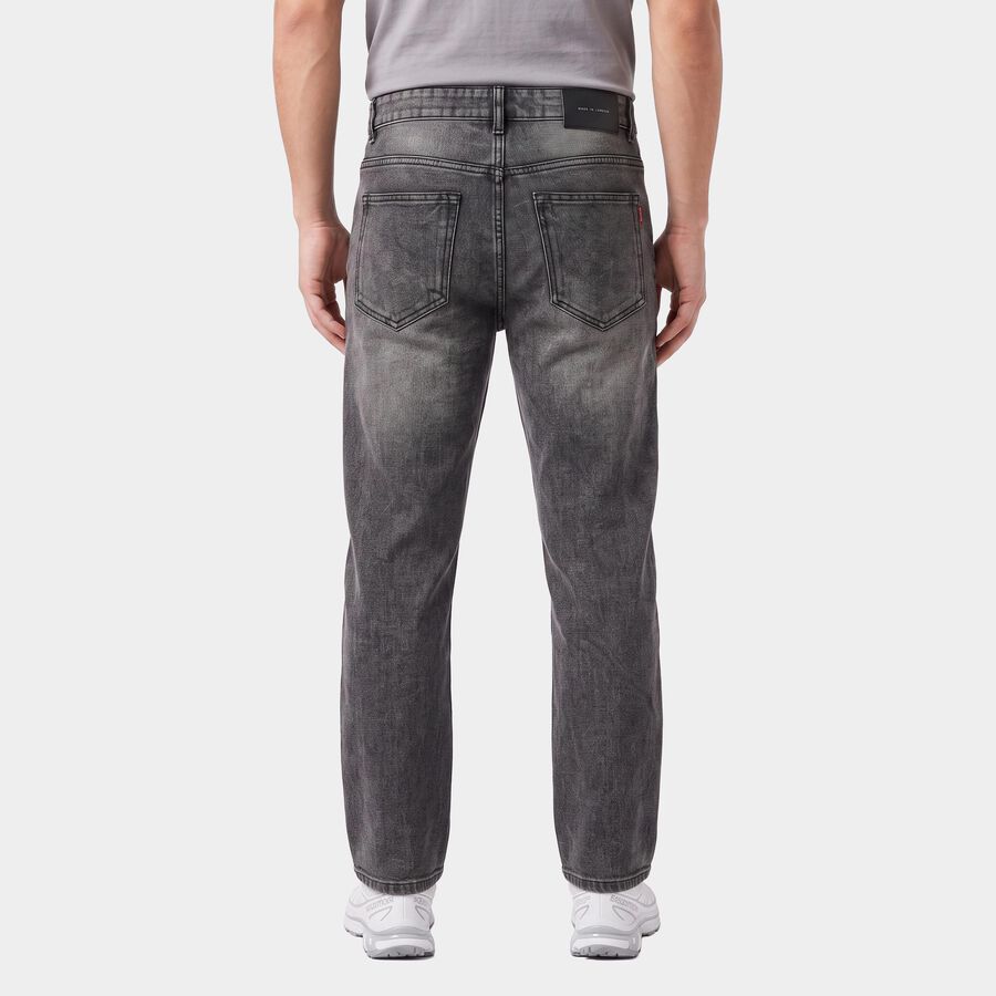 Men's Dark Grey Straight Fit Washed Jeans, Dark Grey, large