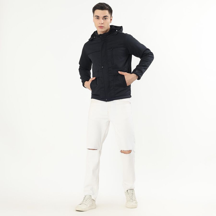 Men's Navy Hooded Casual Jacket, Navy Blue, large image number null