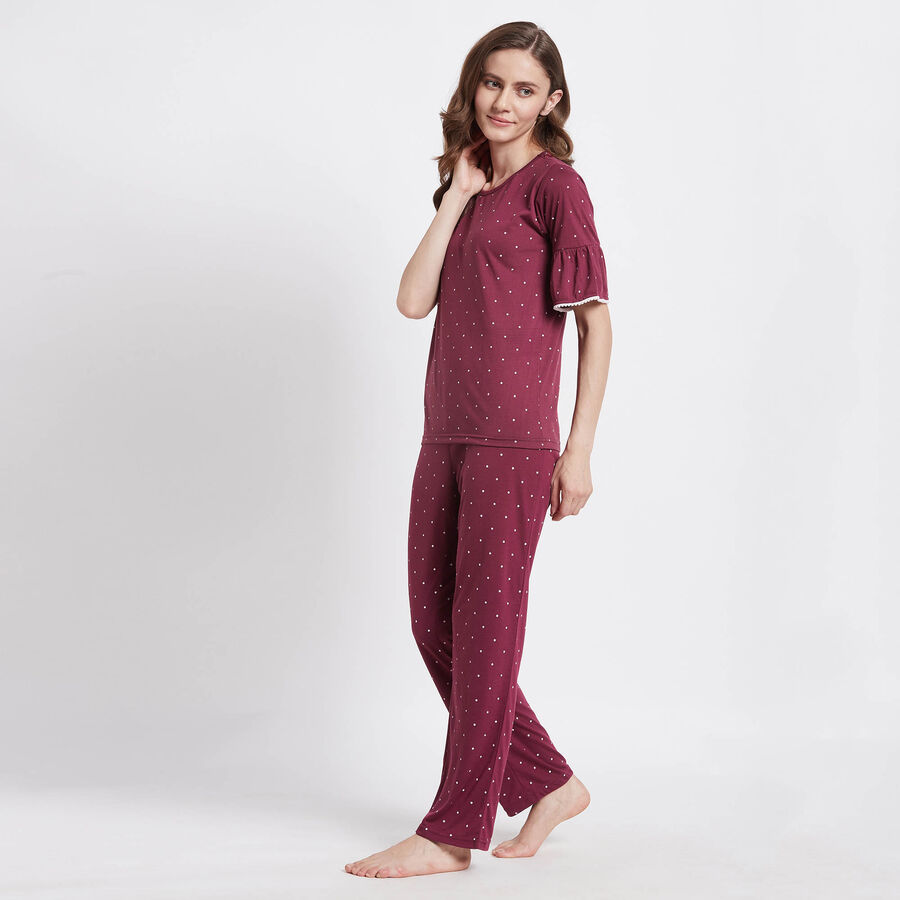 Cotton Printed Night Suit, Maroon, large image number null