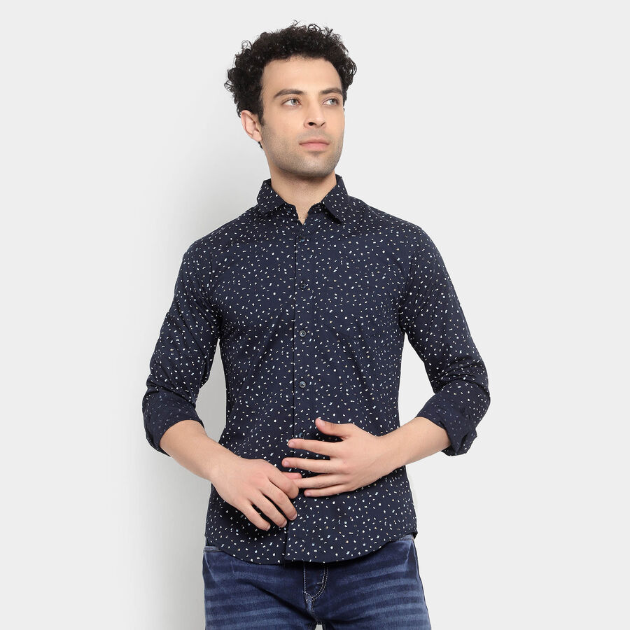 Cotton Casual Shirt, Navy Blue, large image number null
