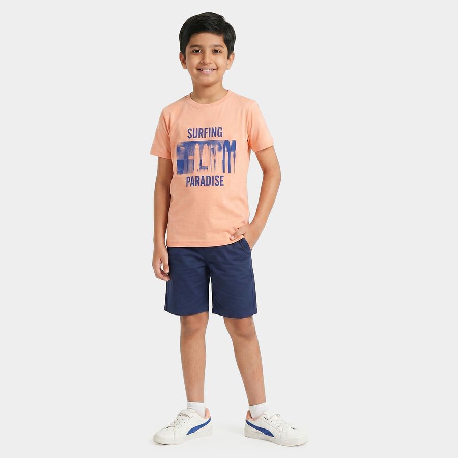 Boys Peach Round Neck Regular Boys T-Shirt, पीच, large