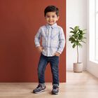 Boys' Light Mid Blue Checked Casual Shirt, Mid Blue, small